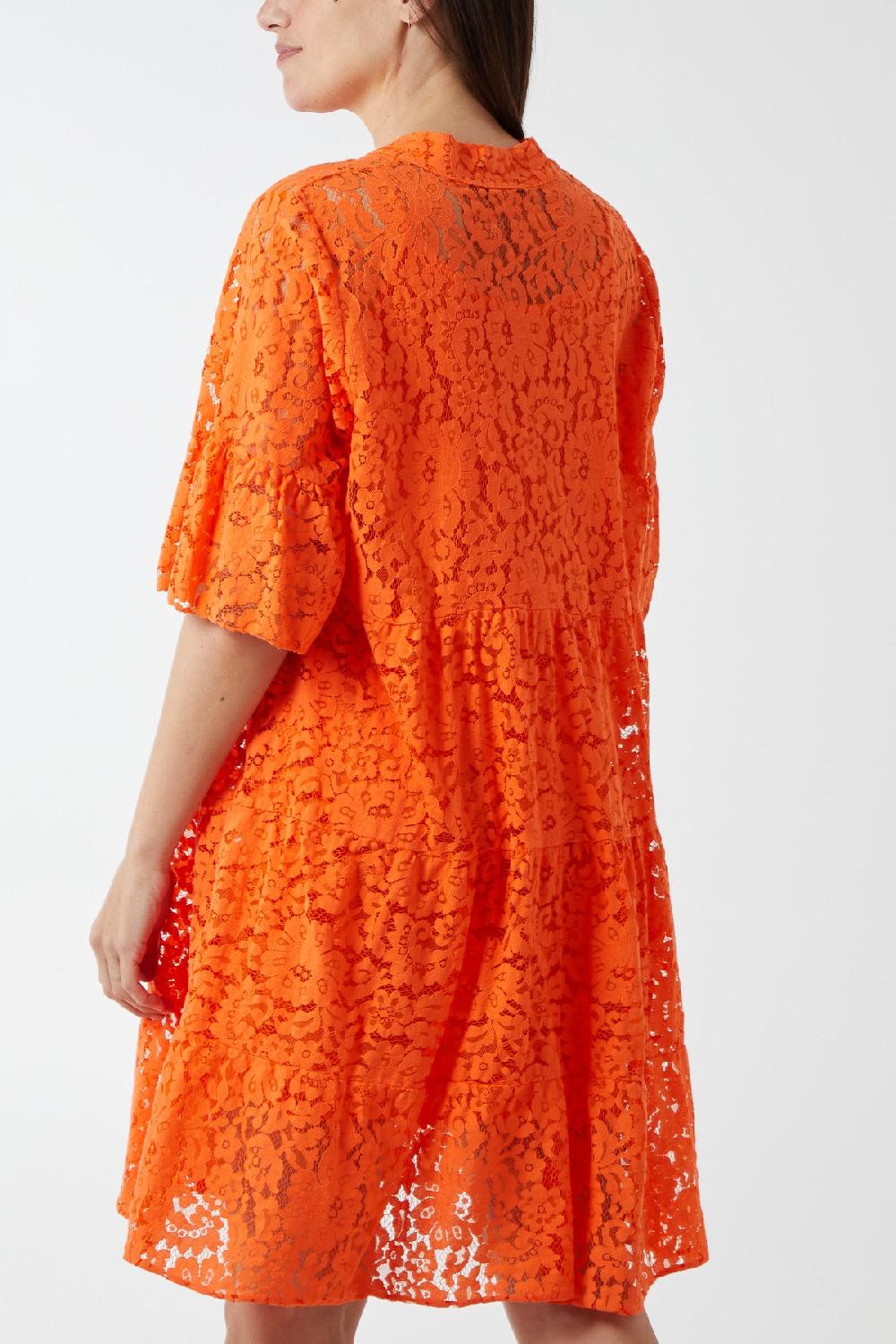 Qed London Angel Sleeve Tiered Lace Dress