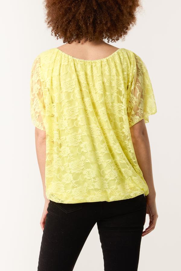 Qed London Angel Sleeve Waistband Lace Top