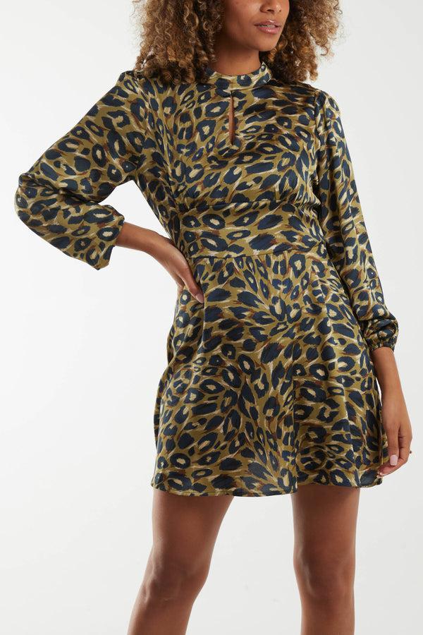 Qed London Animal High Neck Keyhole Mini Dress