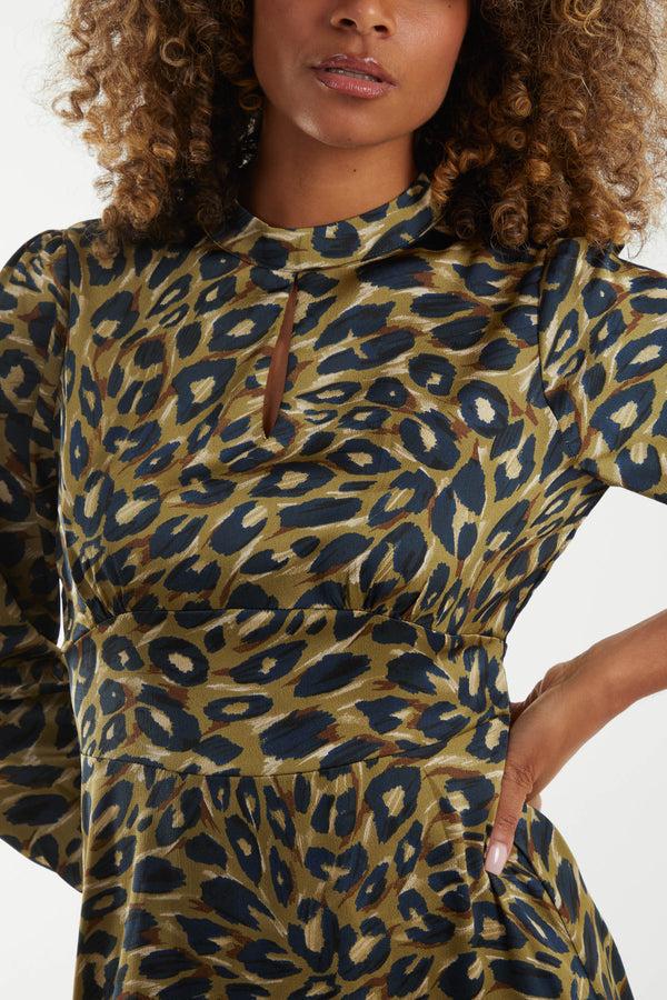 Qed London Animal High Neck Keyhole Mini Dress