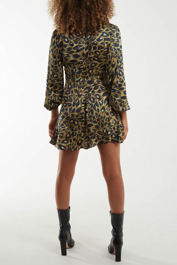 Qed London Animal High Neck Keyhole Mini Dress