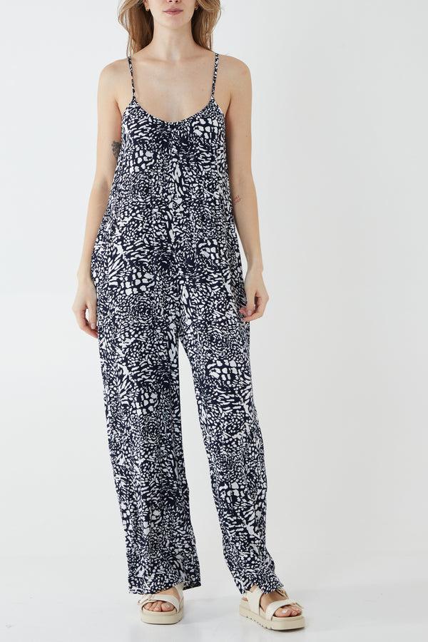 qed london Animal Print Andy Pandy Cami Jumpsuit