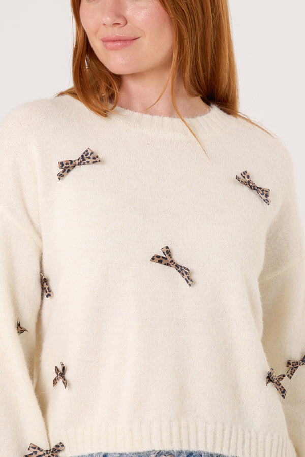 Qed London Animal Print Bow Knit Jumper
