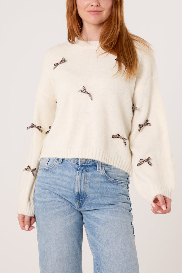 qed london Animal Print Bow Knit Jumper
