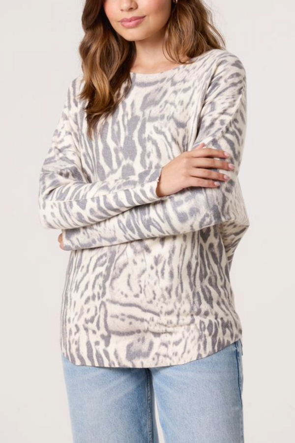 qed london Animal Print Fine Knit Jumper