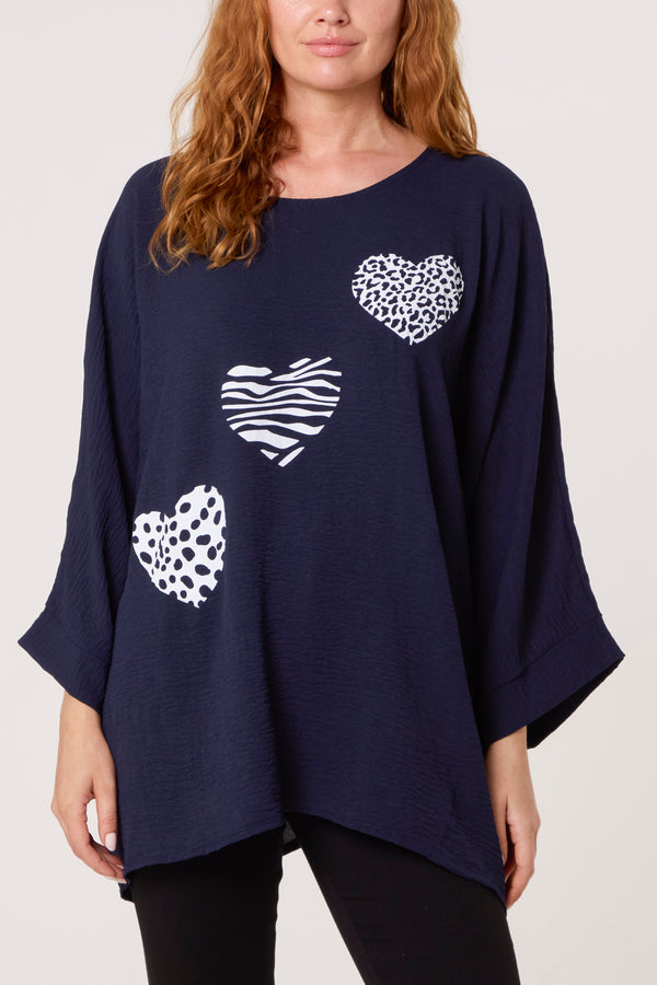 Qed London Animal Print Hearts 3/4 Sleeve Top