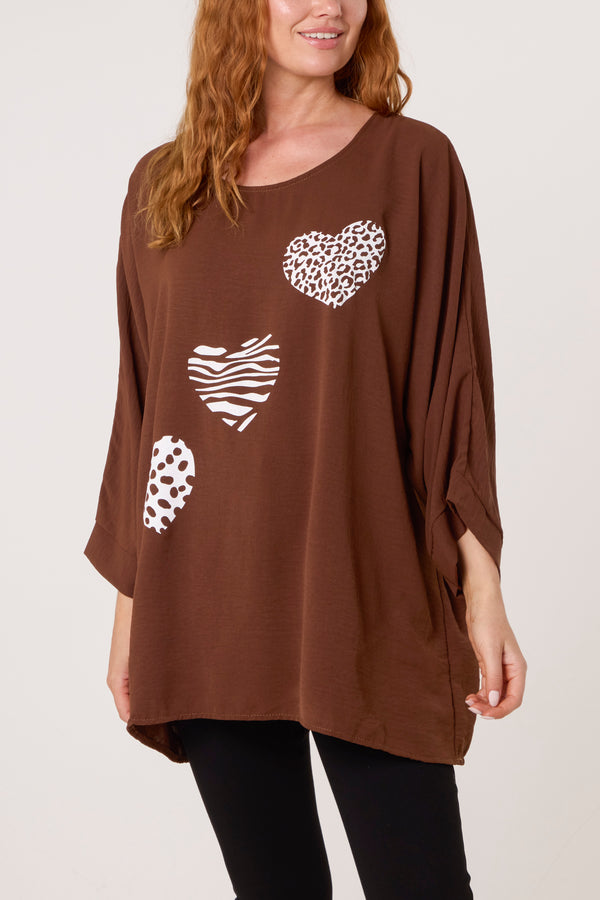 qed london Animal Print Hearts 3/4 Sleeve Top