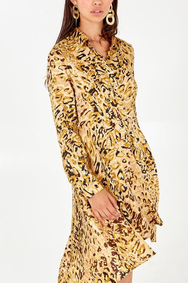 Qed London Animal Print High Low Shirt Dress