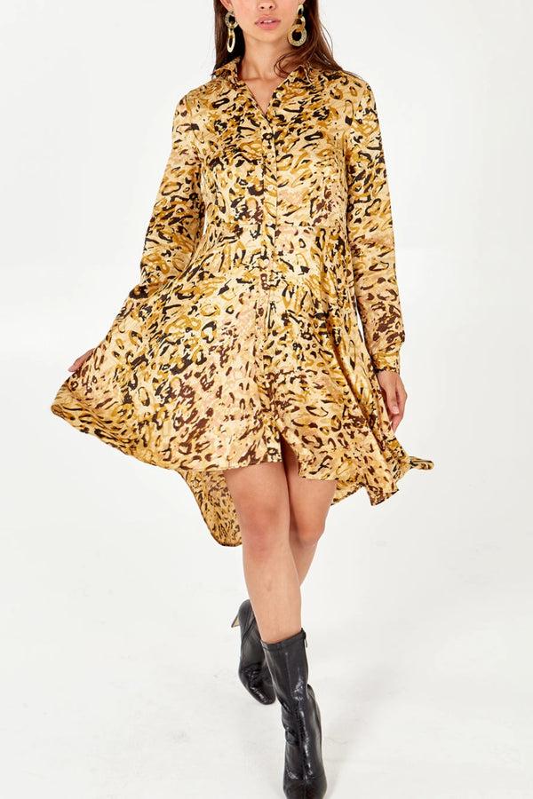 qed london Animal Print High Low Shirt Dress