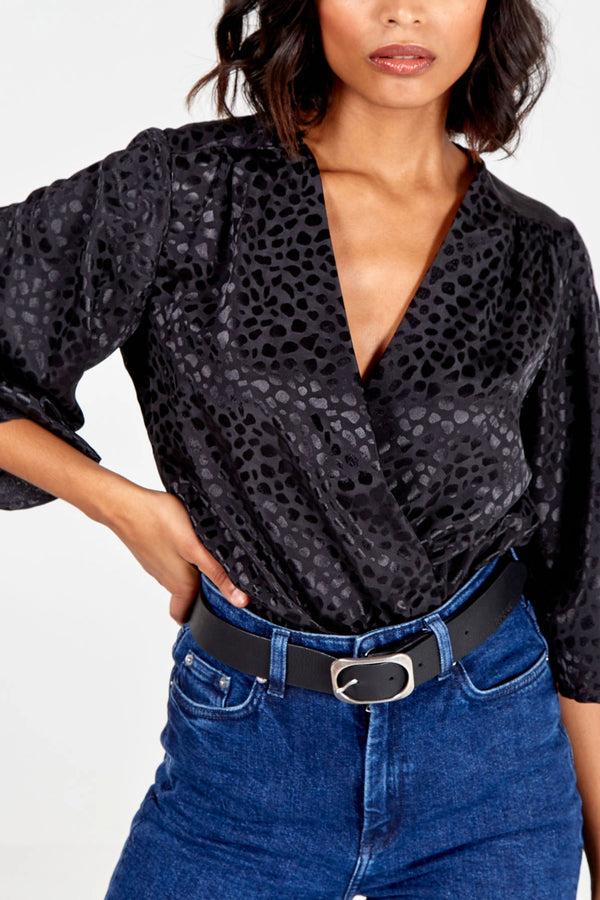 Qed London Animal Print Kimono Sleeve Bodysuit