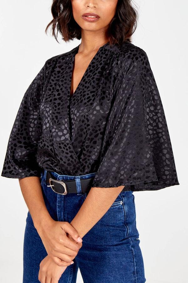 qed london Animal Print Kimono Sleeve Bodysuit