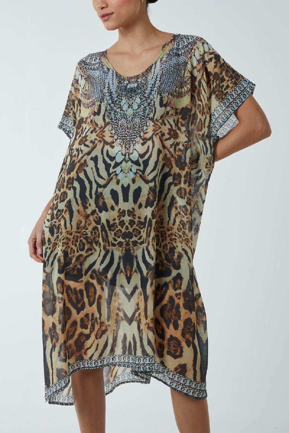 Qed London Animal Print Long Kaftan