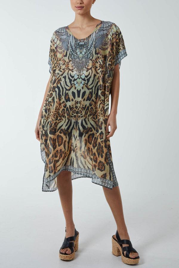 qed london Animal Print Long Kaftan