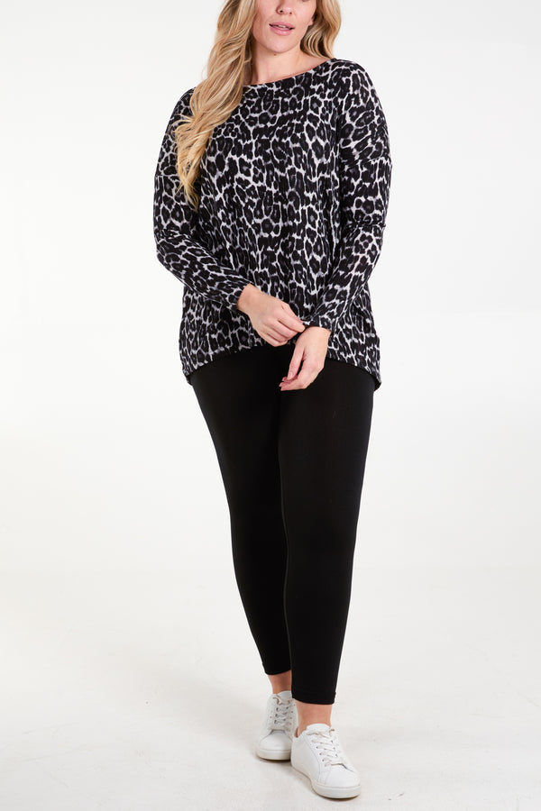Qed London Animal Print Long Sleeve Bow Back Top