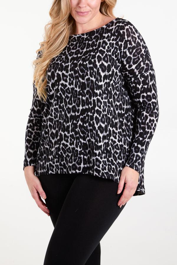 Qed London Animal Print Long Sleeve Bow Back Top