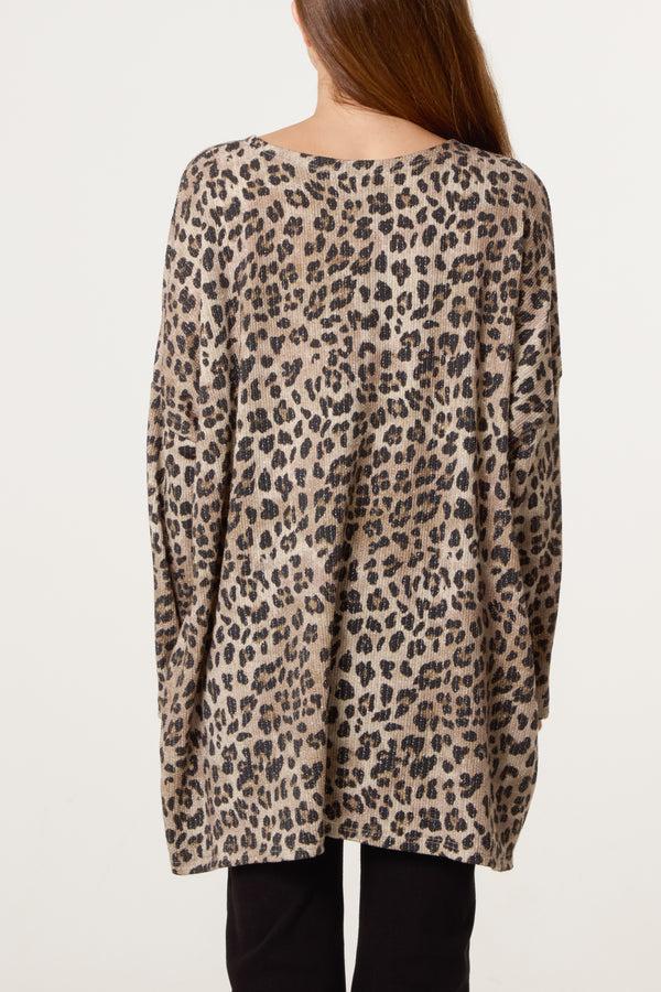 Qed London Animal Print Lurex Knitted Top