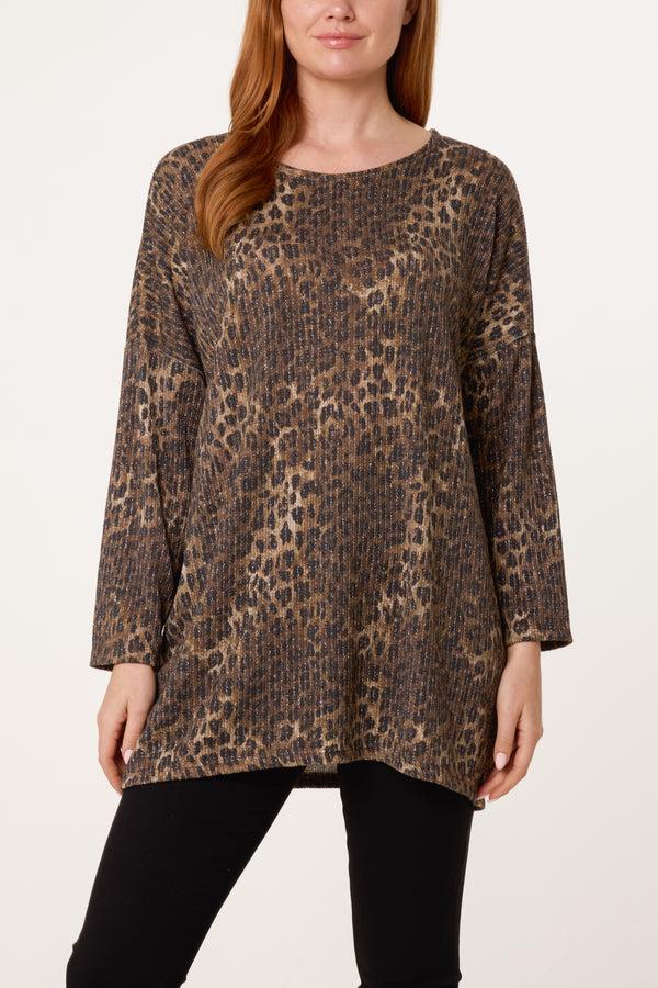 Qed London Animal Print Lurex Knitted Top