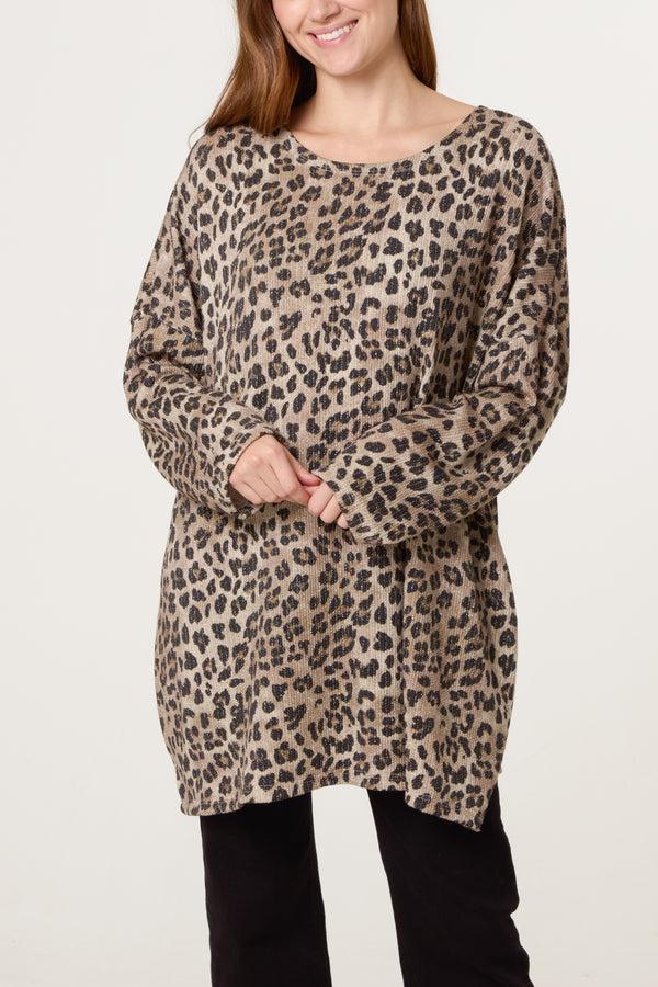 qed london Animal Print Lurex Knitted Top