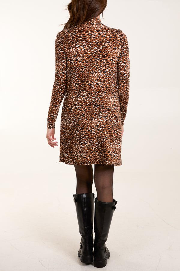 Qed London Animal Print Pie Crust Neck Swing Dress