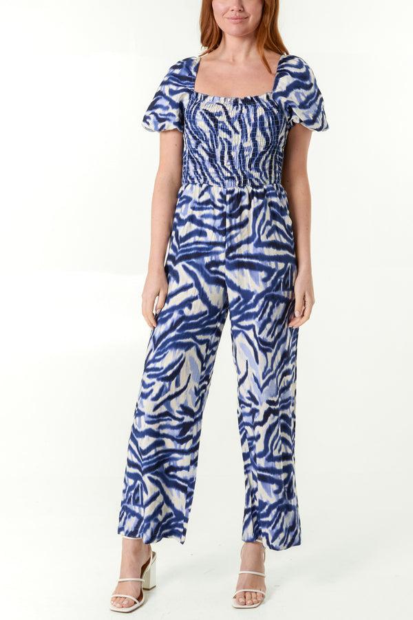 Qed London Animal Print Puff Sleeve Jumpsuit