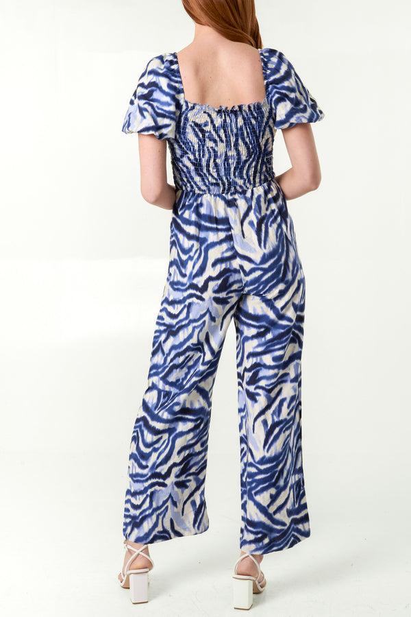 Qed London Animal Print Puff Sleeve Jumpsuit