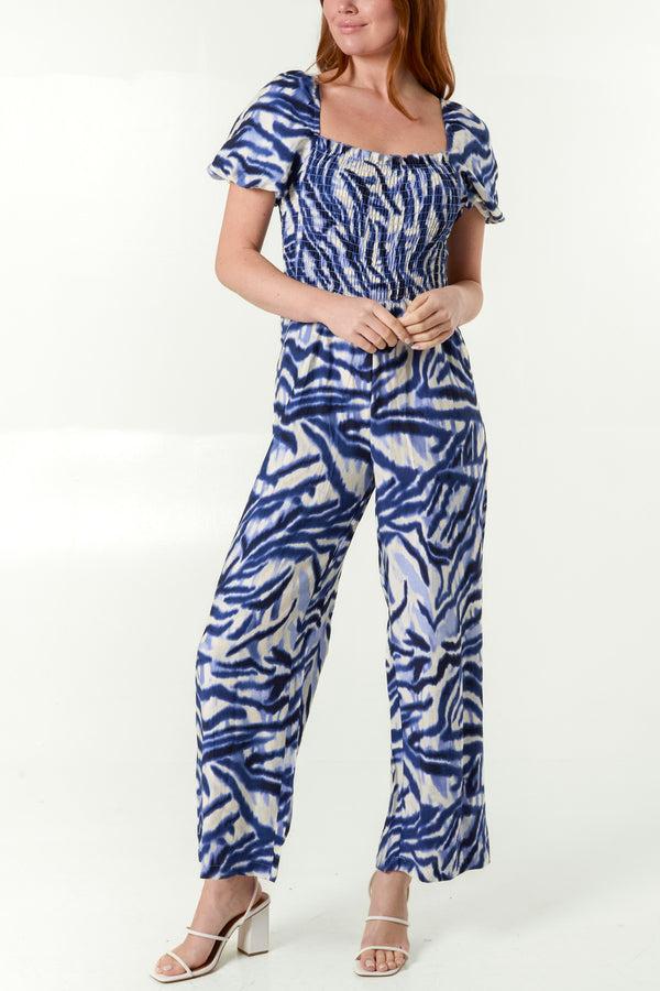 qed london Animal Print Puff Sleeve Jumpsuit