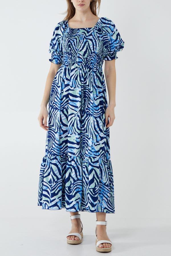 qed london Animal Print Puff Sleeve Maxi Dress