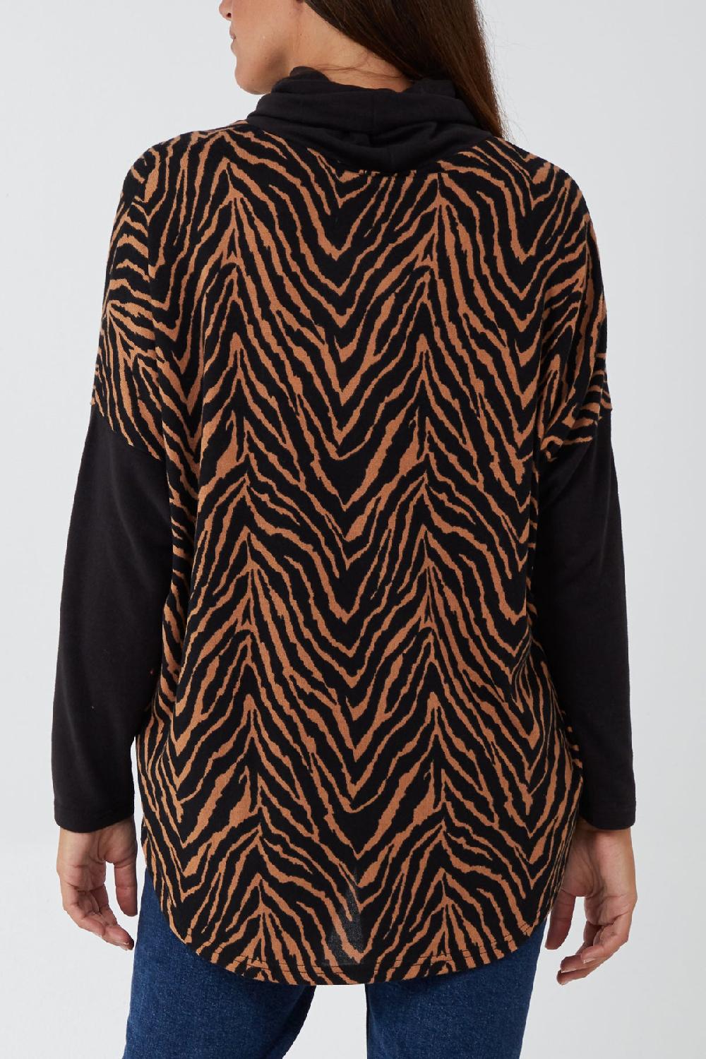 Qed London Animal Print Roll Neck Jumper