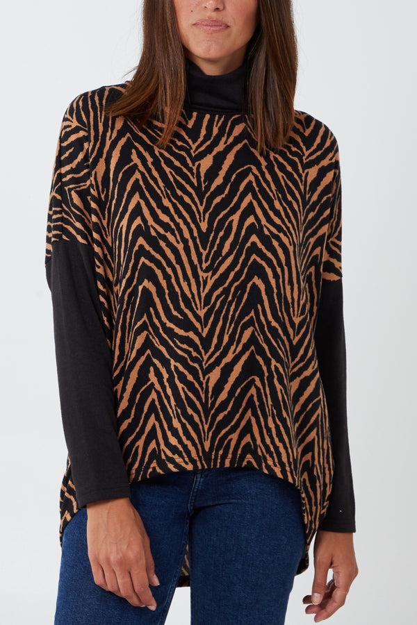 qed london Animal Print Roll Neck Jumper
