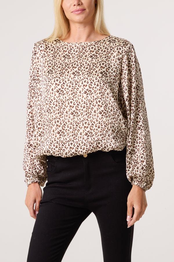 Qed London Animal Print Round Neck Bubble Top