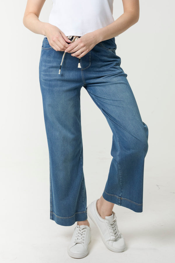 qed london Ankle Length Wide Leg String Jeans