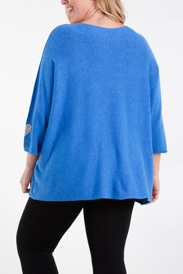 Qed London Appliqued Hearts Sleeves V-Neck Jumper