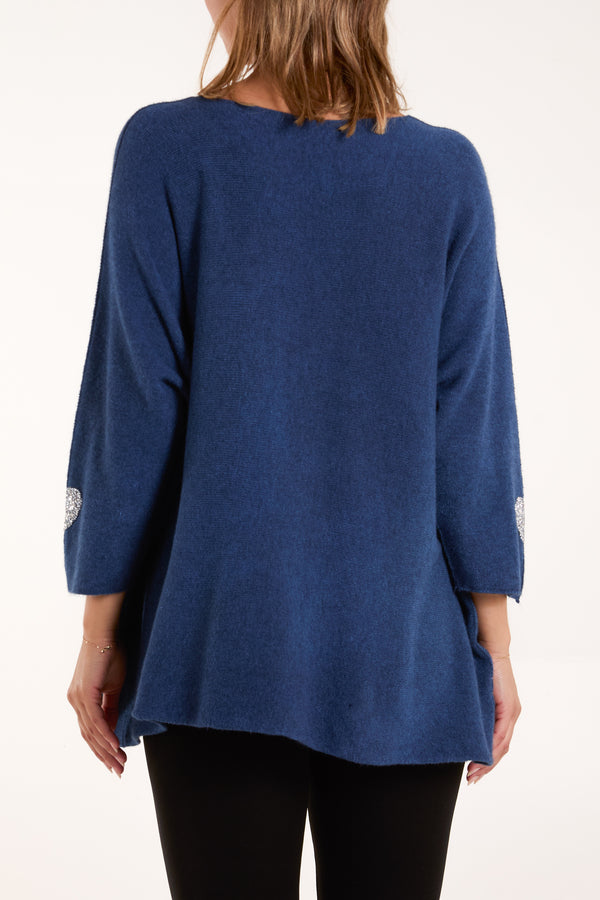 Qed London Appliqued Hearts Sleeves V-Neck Jumper