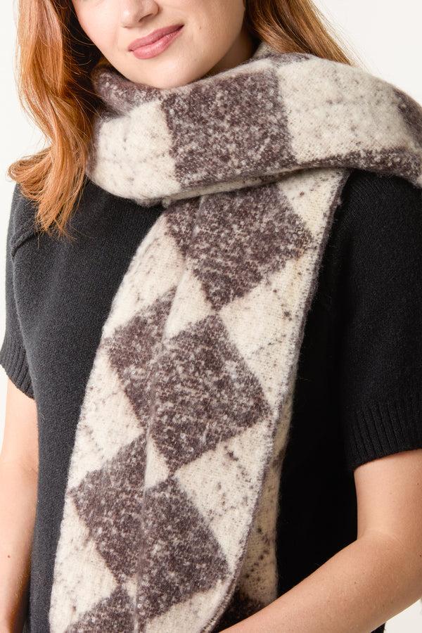 Qed London Argyle Fluffy Knit Tassel Scarf
