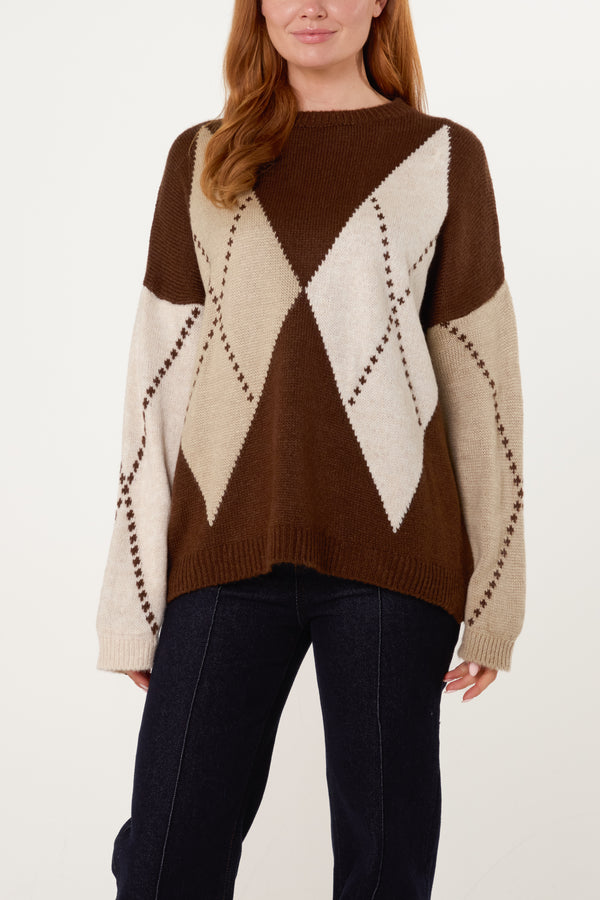 qed london Argyle Round Neck Jumper