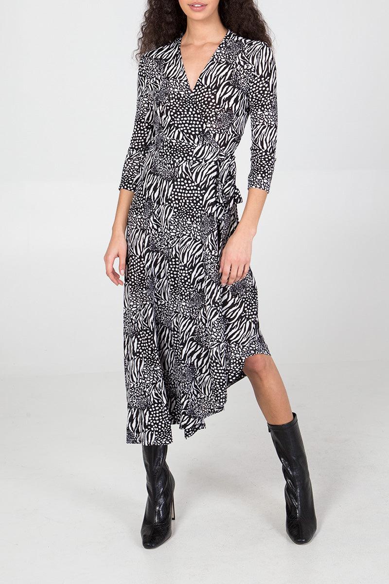 qed london Asymmetric Animal Print Wrap Dress