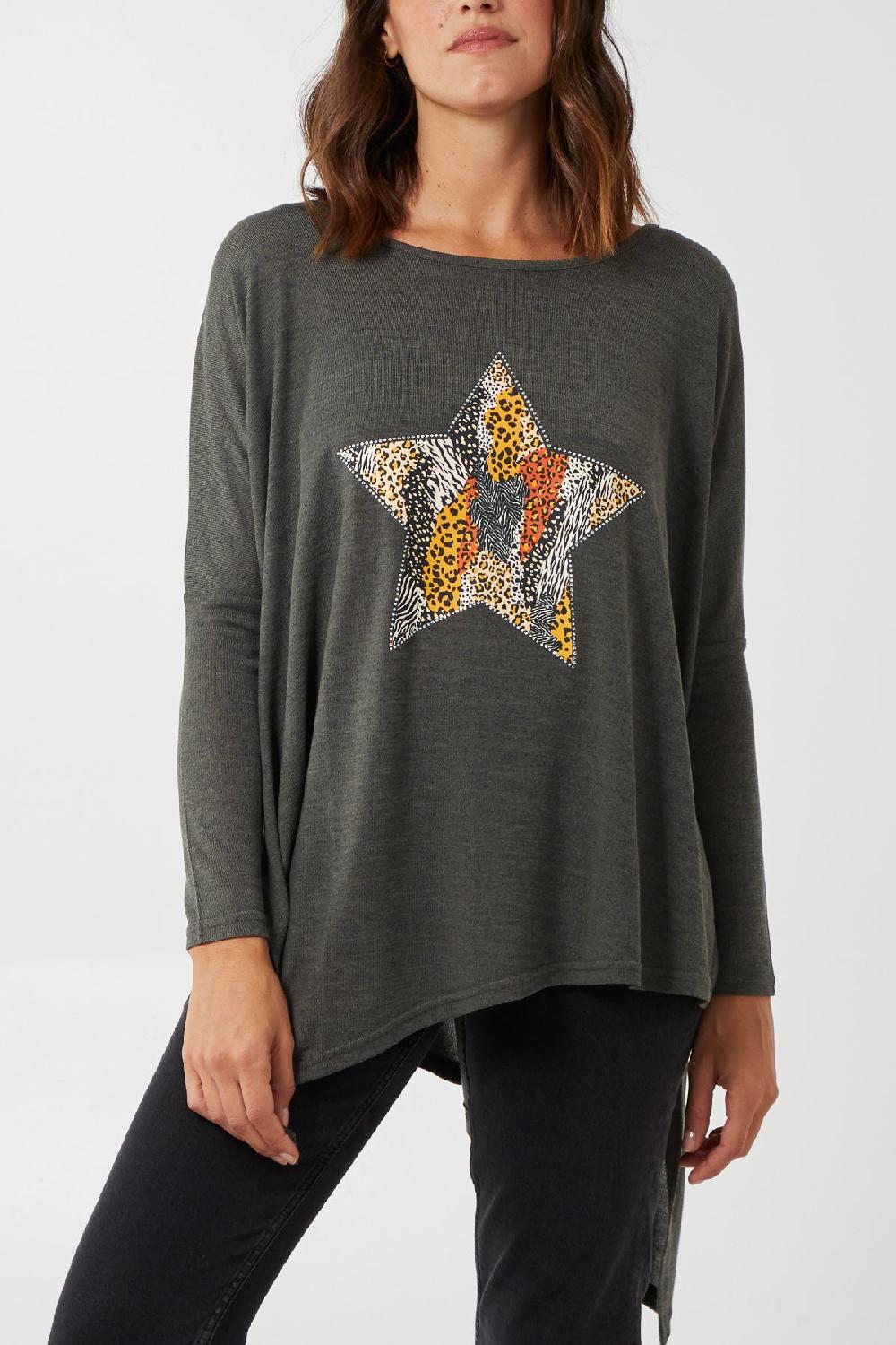 Qed London Asymmetric Animal Star Top