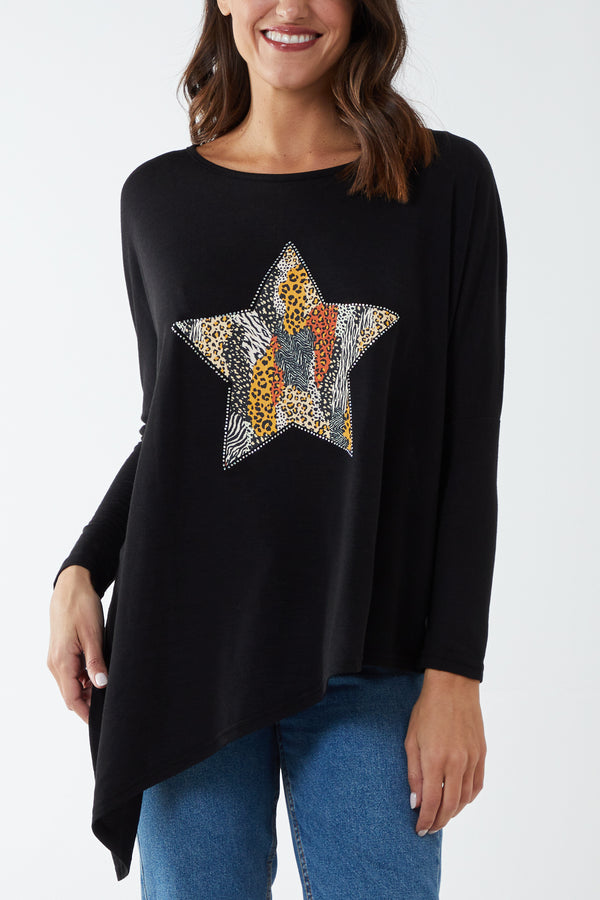 Qed London Asymmetric Animal Star Top
