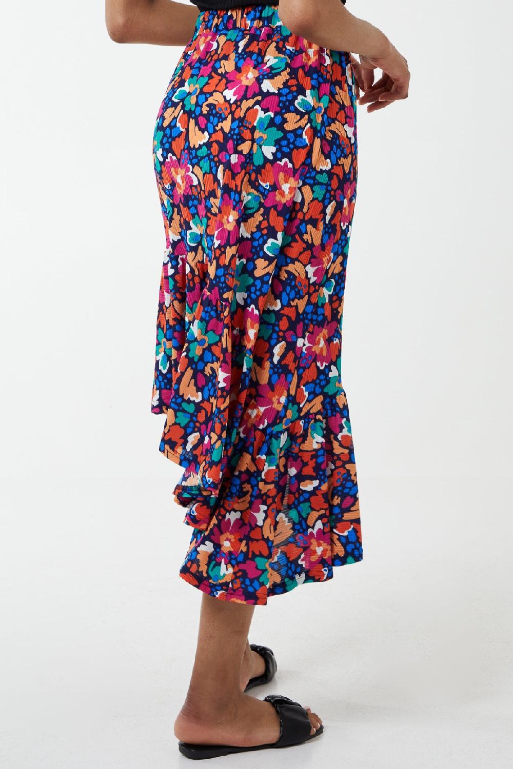 Qed London Asymmetric Floral Midi Skirt