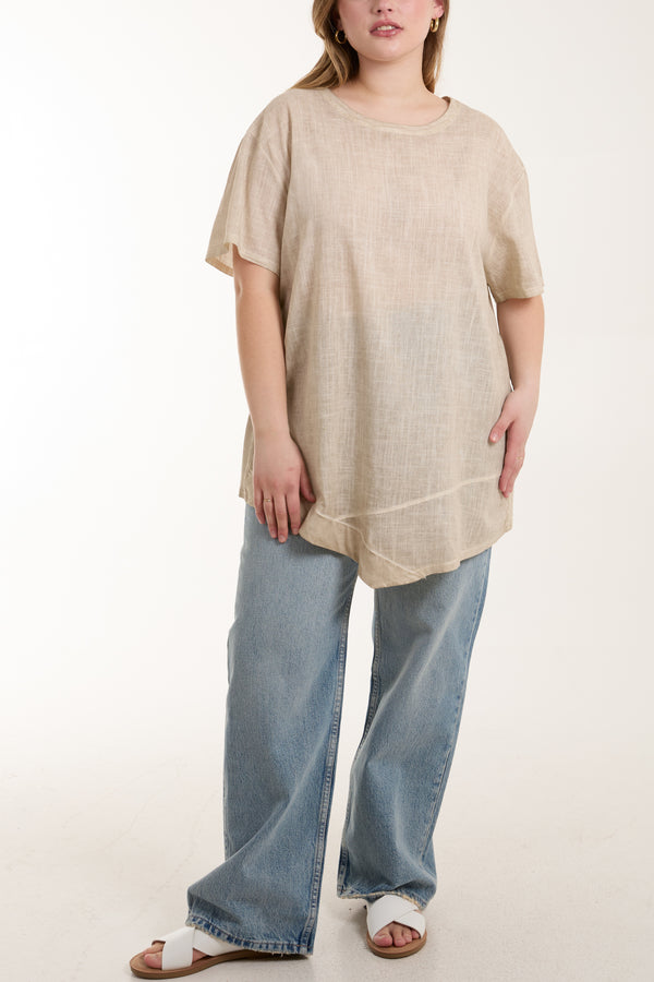 Qed London Asymmetric Hem Stone Wash Top