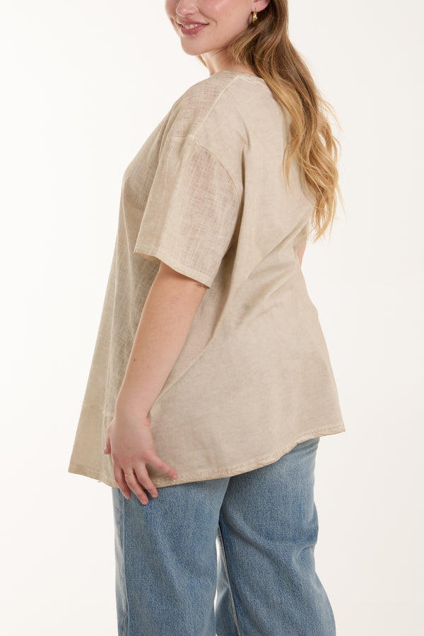 Qed London Asymmetric Hem Stone Wash Top