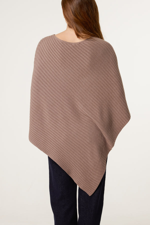 Qed London Asymmetric Ribbed Knit Poncho