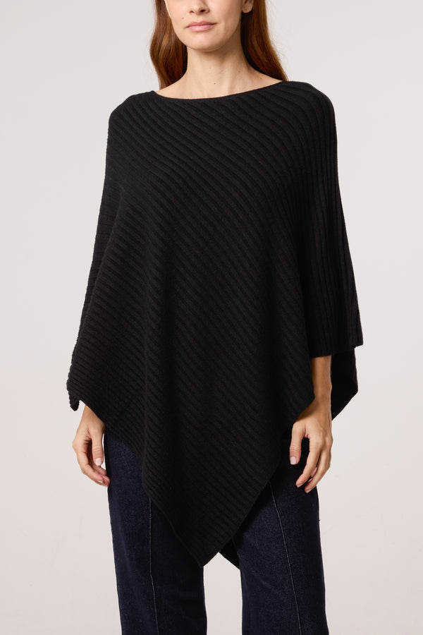 Qed London Asymmetric Ribbed Knit Poncho