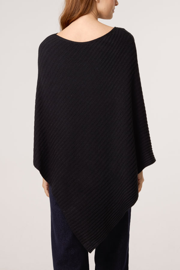 Qed London Asymmetric Ribbed Knit Poncho