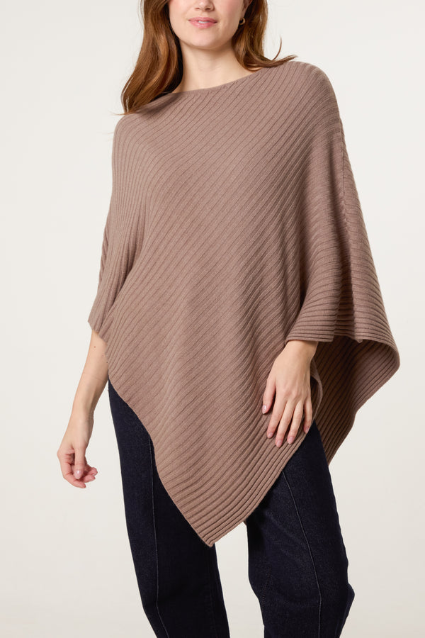 qed london Asymmetric Ribbed Knit Poncho