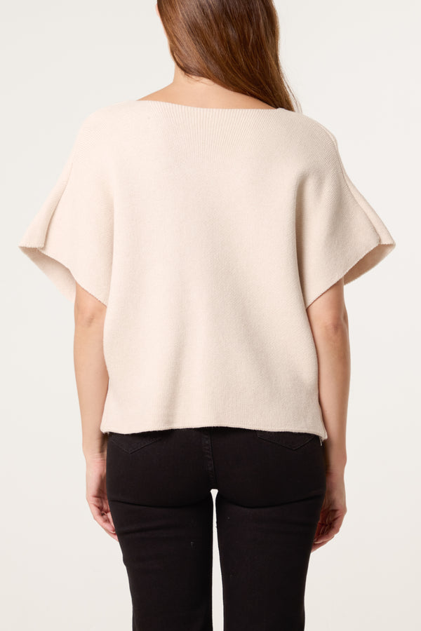 Qed London Asymmetric Short Sleeve Knit Top