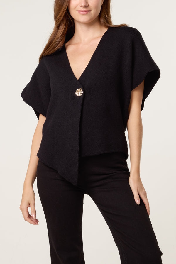 Qed London Asymmetric Short Sleeve Knit Top