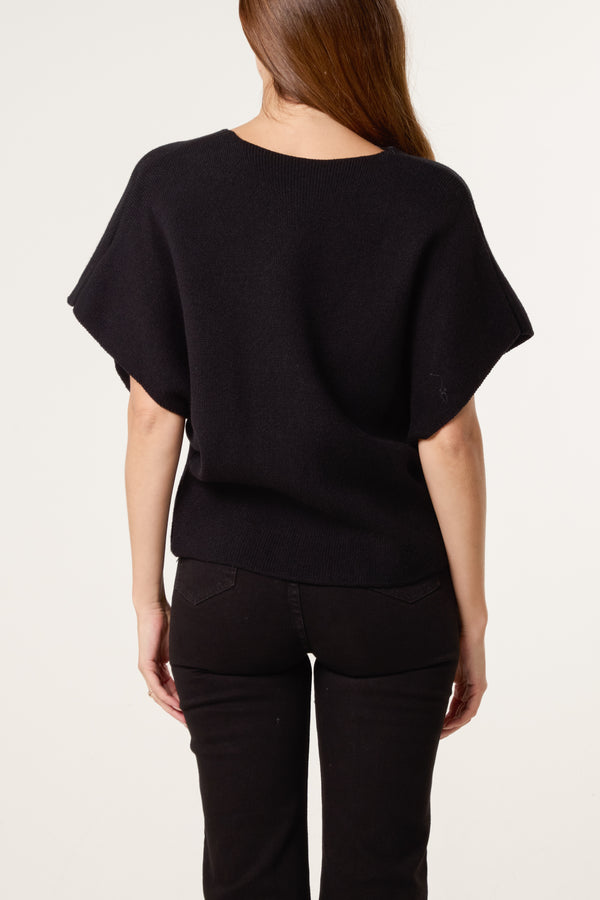 Qed London Asymmetric Short Sleeve Knit Top