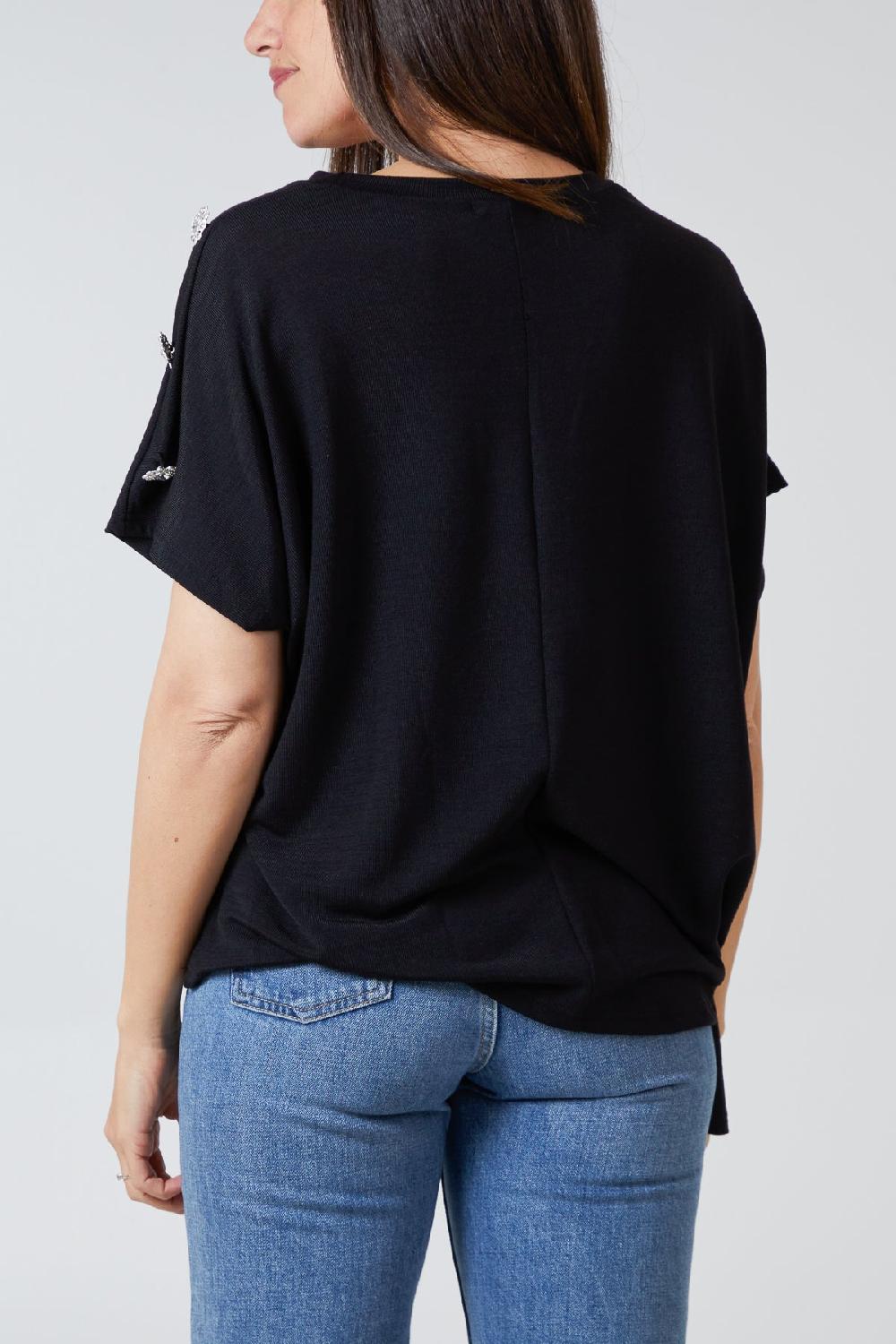 Qed London Asymmetric Twist W/ Button Shoulder Top