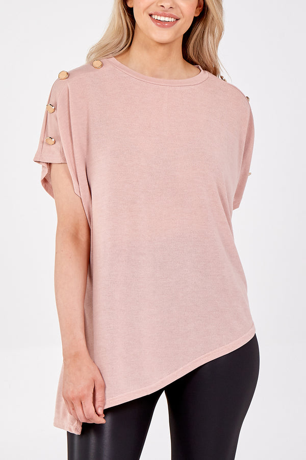 qed london Asymmetrical Hem Button Shoulder Top